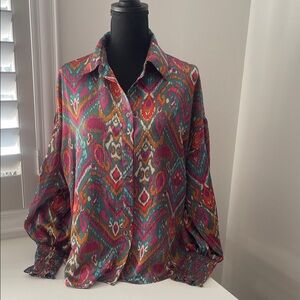 Entro Colorful Southwestern Pattern Silky Button Down Shirt